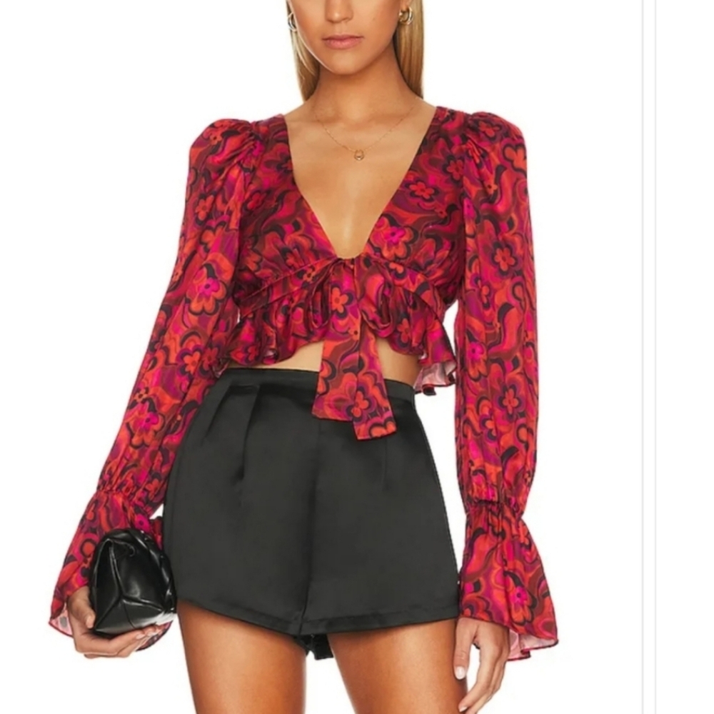 NWT For Love & Lemons Davina Tie Front Blouse in Medium